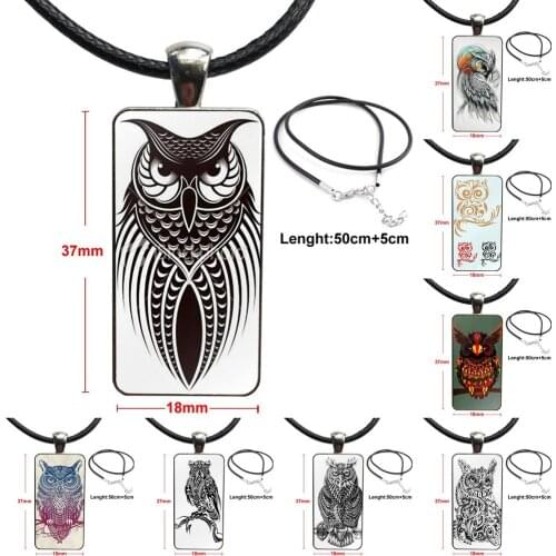 Vintage Jewelry Steel Color Glass Cabochon Choker Pendant Long Rectangle Necklace For Girls Gifts Tribal Owl