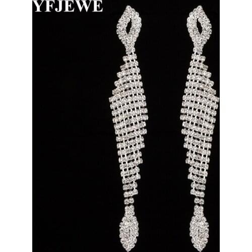YFJEWE Top Quality New Crystal Long Earrings Gold and Silver Color Bridal Wedding Party Dangle Earrings Jewelry Femme E450