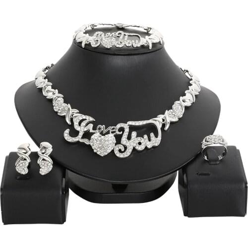 New Arrival Nigerian Wedding African Beads Jewelry Sets Crystal Necklace Sets Silver Color Jewelry Set Wedding Accessories