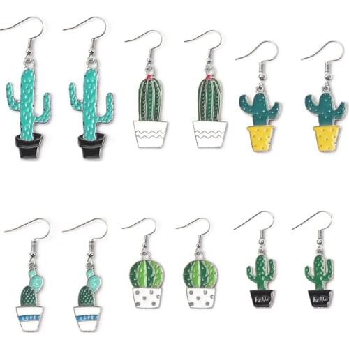 17 Style Hot Sale Enamel Plant Earrings for Women Fresh Summer Small Cactus Palm Leaf Dangle Earrings Fashion Jewelry Wholesale