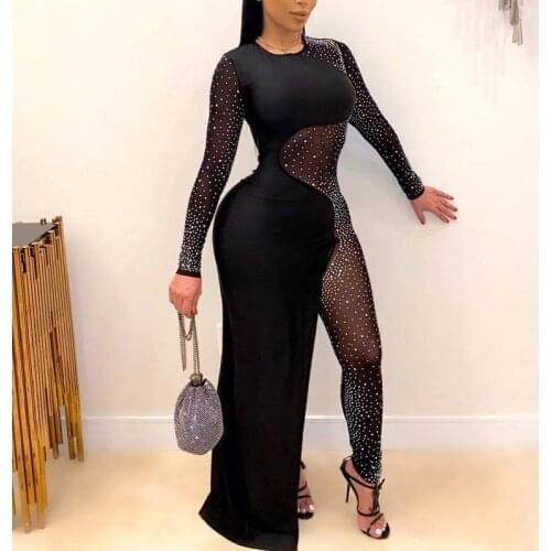 Women Fashion Glitter Sequins Long Sleeve Sexy Long Jumpsuits Romper Plus Size