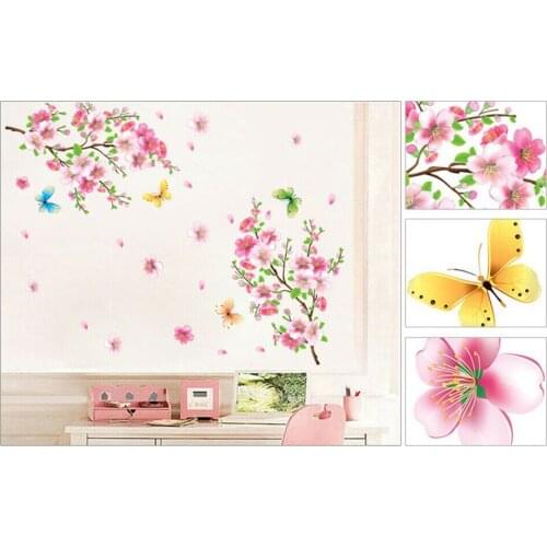 1*Wall Sticker After Pasting: 210*180cm Large Wall Stickers Cherry Blossom Flower Butterfly Tree Wall Art Decor UK