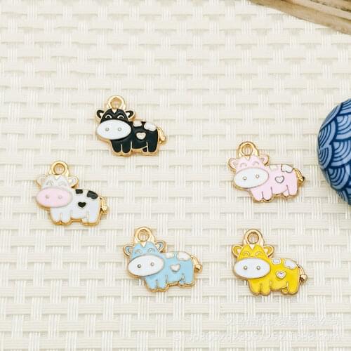 10pcs/lot 5 Color Cow DIY Jewelry Making Cartoon Animal Charms Necklaces Pendants Earrings Head Rope Pendant Accessories