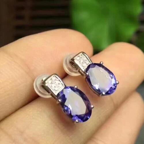 100% Natural and real Tanzanite Earring 925 sterling silver Fine jewelry Engagement Best Gift