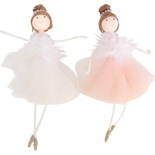 2Pcs Ballerina Girl Hangings Christmas Doll Toys for Decoration White and Pink