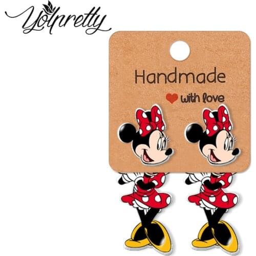 2021 New Mickey and Minnie Mouse Cartoon Mice Animals Epoxys Print Handcraft Acrylic Stud Earrings