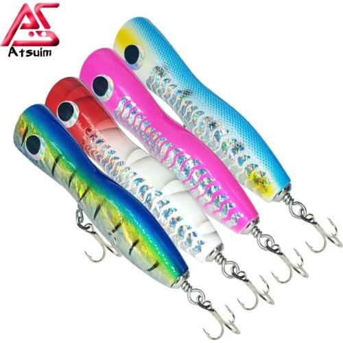 AS Trolling Popper Tuna Wood Bait Boat Fishing Lure 75g120g BKK Treble Hooks Saltwater Topwater Carp Artificial SwimBait Leurre