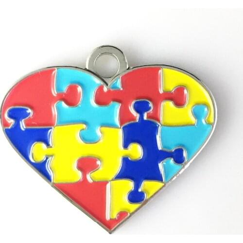 Autism Heart Shaped Puzzle with loop-(No accessories)-Iron+paints plated in silver color-(10pcs/lot)