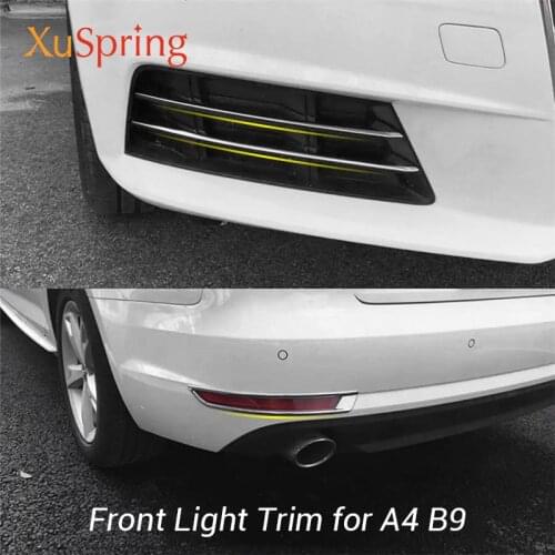 Car Front Rear Fog Lamp Foglight Stickers Trim Strip Frame Cover Car Styling For Audi A4 B9 8W 2016 2017 2018 Sedan