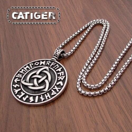 Free Shipping Punk 316L Stainless Steel Black Silver color Nordic Celtics Knot Pendant Viking Necklace Jewelry