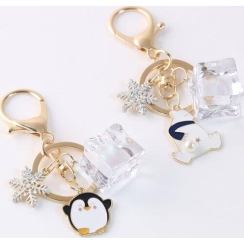 Cartoon Penguin Polar Bear Key Chain DIY Handmade Combination Ice Cube Snowflake Pendant Keyring Girl Cute Bag Jewelry Accessory