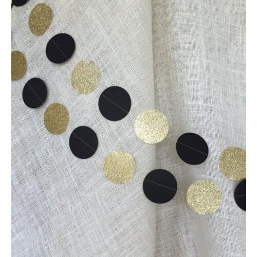 Black and Gold Glitter Circle Garland, Bridal Shower Decorr,Party Decor,Black and Gold Decor,Paper Garland,Gold Glitter Circles