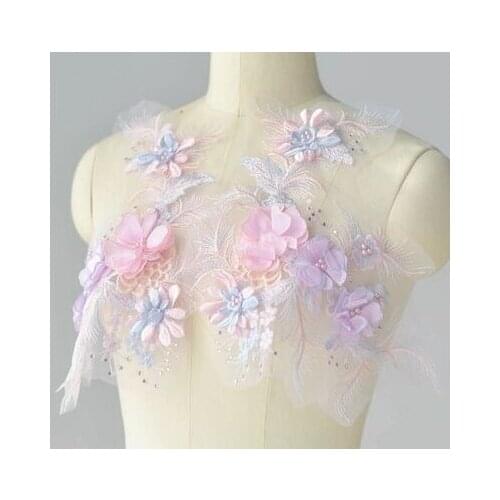 Color three-dimensional Beaded Embroidery Lace flowers Wedding Dress Hanfu Decorative Handmade Accessories Materials