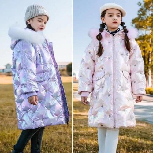 2021 Childrens Down Jacket Winter Girls Jacket Hooded Crown Pattern Kids Warm Coats Winter Clothes Teen Cotton Parka Skiing
