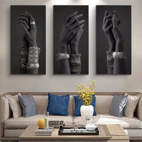 Lovers Hands With Silver Jewelry Canvas Paintings on the Wall Art Posters and Prints African Art Pictures For Living Room Decor