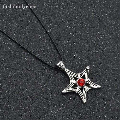 Fashion lychee Retro Pentagram Colorful Crystal Pendant Geometric Necklace For Women Men High Quality Fashion Jewelry