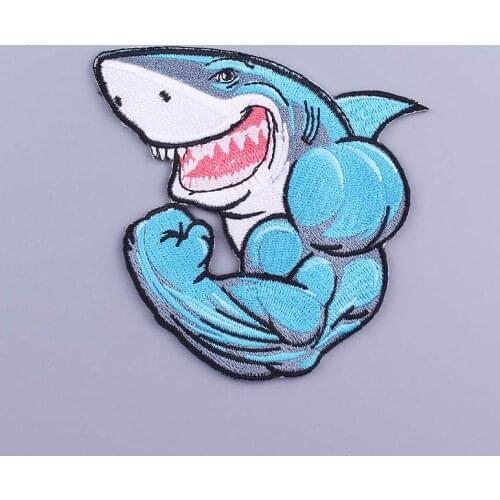 Shark Patch Punk Embroidered Patches For Clothing Badges Iron On Patches Stripe On Clothes Applique Patch Jacket Sewing Sticker