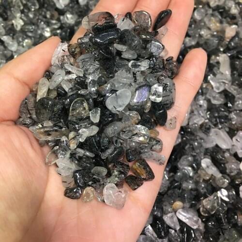 Natural Black Quartz Rutilated Stone Tourmaline Gravel Rock Crystal Hair Quartz Mineral Specimen Fish Tank Garden Decoration