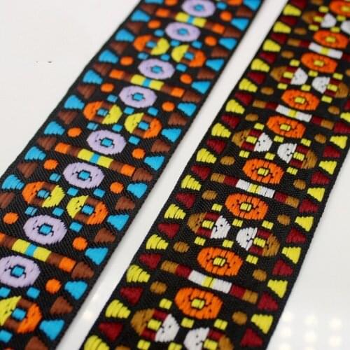 New 4.8cm 10yard High Quality Woven Jacquard Ribbon Black Background Geometric Braiding Pattern Straps And Belt Lace