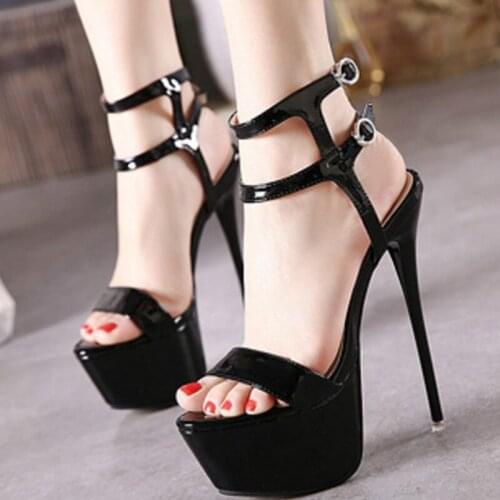 New large size super high heel catwalk women sandals sexy Fashion Solid Super High(16cm-up) Party Thin Heels club platform shoes