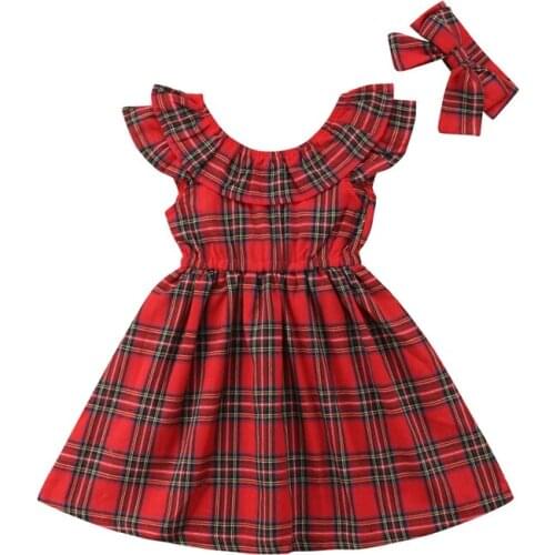 New Baby Girls Kids Princess Christmas Plaid Cotton Pageant Party Dresses Clothes Sundress Casual