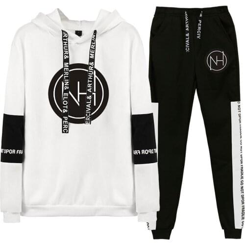 Niall Horan Paint fall winter Suit Hoodies Patchwork Sweatshirt Banded Pant Two Piece Streetwear Chic style