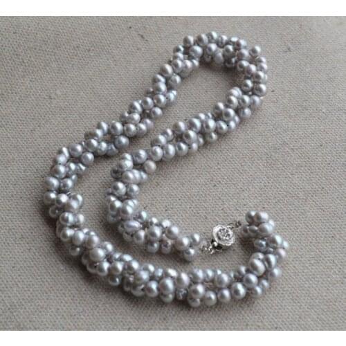 100% Real Pearl Necklace, Gray Color 18 Inches 6-7mm Freshwater Pearl Necklace ,Perfect Ladys Jewelry,Handmade