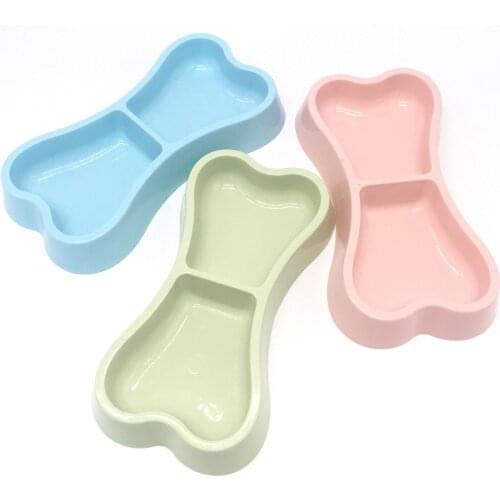 Plastic Dog Bowls Bone Shaped Candy Color Dogs Feeder Double-Head Bowls Pets Travel Feeding Food Bowl Cats Tableware