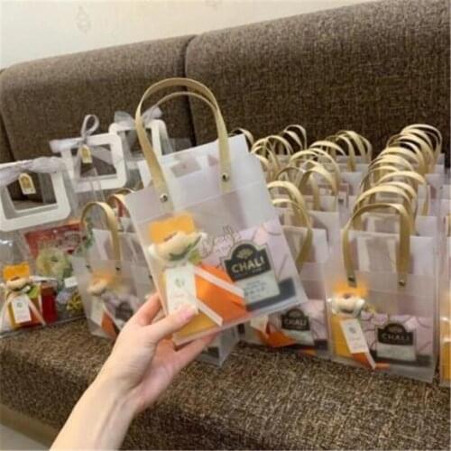 5/10Pc Semi Transparent PVC Frosted PP Handbag Christmas Gift Packing Candy Bridesmaid Wedding Souvenir Flower New Year Gift Bag
