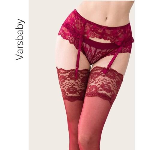 Varsbaby sexy fashion high quality eyelash lace garter belt transparent underwear S M L XL temptation suspender belt
