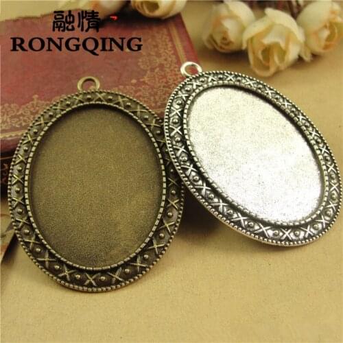 RONGQING 40*30MM 20pcs/lot X Retro Necklace Tray Cabochon Base Setting DIY Accessories Wholesale Craft