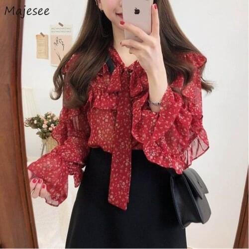 Shirts Women Bows Butterfly Sleeve Korean Sweet Style Vintage Cute High Street Party Students Spring Ladies Tops Stylish Loose