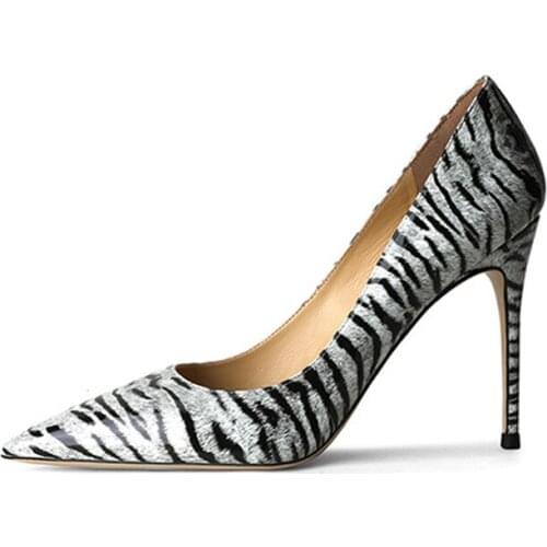 Fashion Printing Printed Patent Leather Pump Shallow Mouth High Heels 6/8/10cm Women High Office Dress Shoes Large Size 34-42