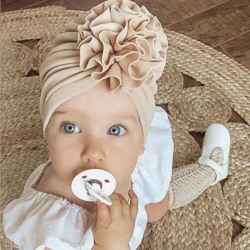 1 PCS Solid Color Handmade Folded Flowers Infant Caps Fashion Floral Baby Girls Turban Hat Kids Accessories Clothing Decoration