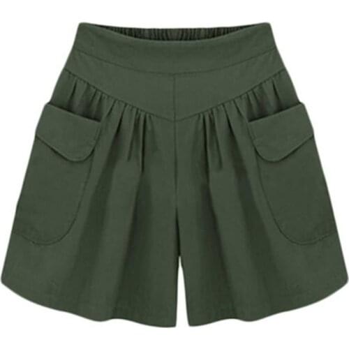 Summer Shorts Women Plus Size Solid Color Elastic Waist Casual Loose Shorts with Pocket Comfortable Women shorts 2021