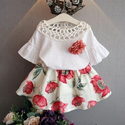 Cute Soft Baby Girls T-shirt Tops+Skirt Dress Summer Kids Outfits Clothes Toddler 2PCS Set