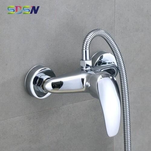 Bathroom Shower Faucet SDSN Solid Brass Bath Shower Mixer Faucet Polished Chrome Bathroom Mixer Tap Simple Bath Shower Set