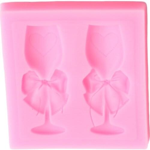 Glass Cup Goblet Bows Silicone Molds DIY Party Cupcake Topper Fondant Cake Decorating Tools Candy Clay Chocolate Gumpaste Moulds