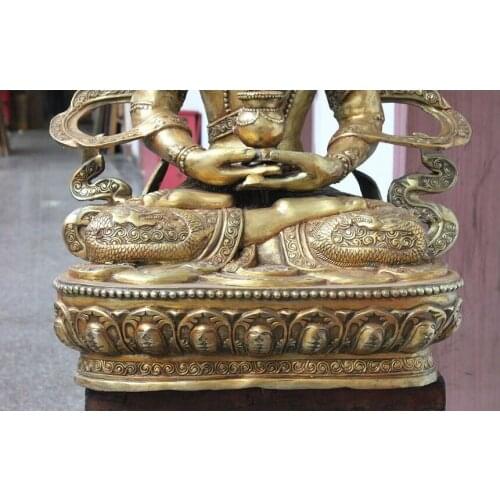 Tibet Buddhism Amitayus Buddha Bronze Gilded Dragon Kwan-yin Statue