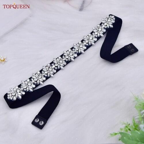 TOPQUEEN S269-D Elastic Belt Silver Sequin Belt Belt for Formal Dress Silver Rhinestone Belt Elastic Belts for Women Dresses