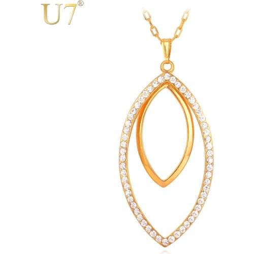 U7 Big Size Pendant Gold Color Rhinestone Jewelry Trendy Geometric Full Crystals Pendant Necklace For Women P469