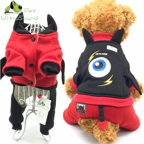 ULTRASOUND PET Winter Dog Clothes Cute Small Dogs Devil Dog Coats Diamond Quilted Plaid Lined Warm Pet Clothes Cat Yorkie S-XXL