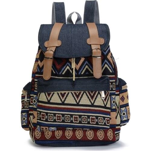 Vintage Fashion Travel Cotton Canvas Backpack Bags Bohemian Striped Small Backpacks Bag Women free dropping shipping