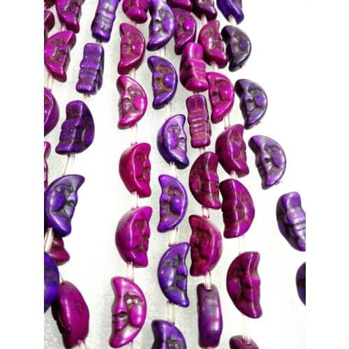 Total 19 beads 10x18mm Bright purple carve crescent moon half moon howlite stone Loose Beads