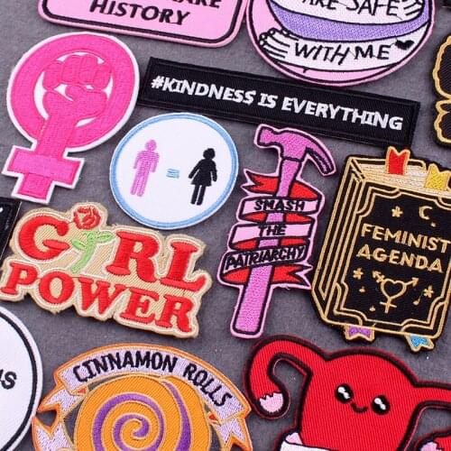 Women Clothing Thermo Adhesive Patches For Dress DIY Girl Power Iron On Embroidered Patches On Clothes Stripes Applique Decor
