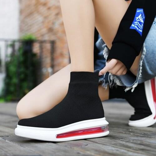 Full Cushioning Women Sock Boot Fly Weaving Sneakers 2020 High Top Winter Lady Tennis Light Comfortable Girl Bota Summer Big 41