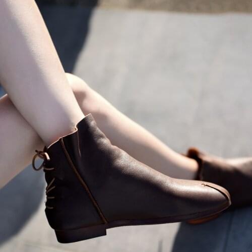 Artmu Original Soft Genuine Leather Boots Flat Sole Handmade Womens Boots 2019 New Comfortable Ankle Boots Retro New 19D8020-2
