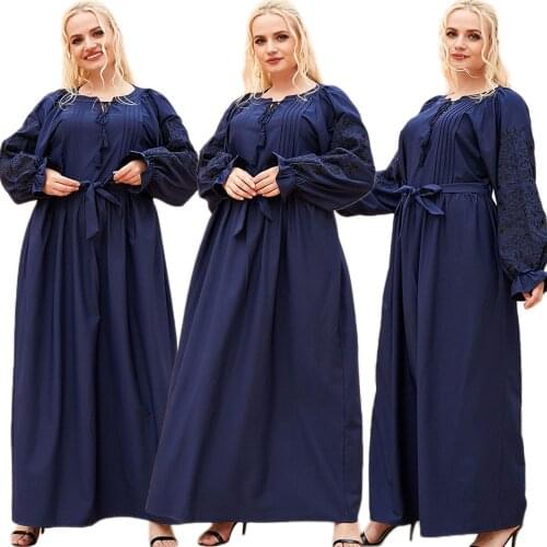 Middle East Muslim Women Long Dress Dubai Kaftan Embroidery Loose Casual Maxi Robe Female Turkish Spring Autumn Ramadan Abaya
