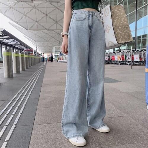 2021 Fashion Blue Woman Wide Leg Jeans Vintage Quality Denim Clothing Harajuku Straight Pants High Waist Streetwear Clothes