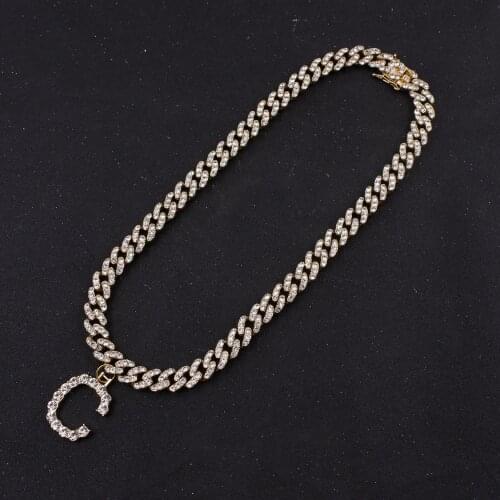 2021 Spring Women Bubble Letters Single Initial Charm Necklace 12mm Cuban Link Chain Silver Color Hip Hop Rap Mens Iced Jewelry